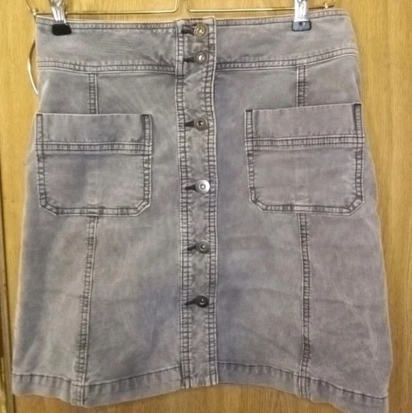 PrAna Women's Size 0 Grey Corduroy Full Button Skirt Pockets Casual Comfy Summer - Picture 6 of 6